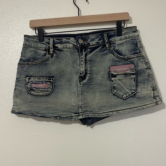 Y2K 90s Denim Mini Skort Mini Skirt With Shorts Vintage Size Large - Picture 1 of 7